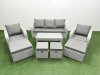 Fimous PE Wicker Rattan Furniture Sofa Sets with Oblong Coffee Table 3 Seater Sofa 4 Stools Light Grey Mixed