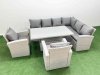 Fimous 8 Seat Rattan Garden Furniture Corner Sofa Set Outdoor Adjustable Lifting Dining or Coffee Table Set with 2 Armchairs Light Grey