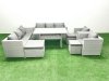 Fimous Rattan Garden Furniture Set Outdoor 8 Seater Patio Dinin g Sofa Sets with Dining Table 2 Chairs 3 Footstools Light Grey Mixed