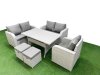 Fimous High Back Poly Rattan Garden Furniture Set with Reclining Chair Loveseat Sofa Rectangular Dining Table Indoor Outdoor Patio Set 2 Stool Light Grey