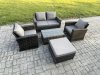 Fimous Outdoor Lounge Sofa Set Wicker PE Rattan Garden Furniture Set with Rectangular Coffee Table Double Seat Sofa Big Footstool Dark Grey Mixed