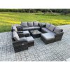 Fimous High Back Rattan Garden Furniture Set with Square Coffee Table 3 Footstools 2 Side Tables Indoor Outdoor Patio Lounge Sofa Set Dark Grey Mixed