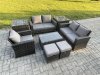 Fimous Rattan Garden Furniture Set 7 Seater Patio Outdoor Lounge Sofa Chair Set with Rectangular Coffee Table 2 Small Footstools 2 Side Tables Dark Grey Mixed