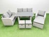 Fimous Rattan Outdoor Table Reclining Chair Sofa Set with 3 Stools Light Grey 9 Seater