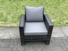 Fimous Rattan Garden Furniture Set 7 Seater Patio Outdoor Lounge Sofa Set with Rectangular Dining Table Love Seat Sofa Side Table Big Footstool Dark Grey Mixed