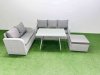 Fimous Outdoor PE Rattan Garden Furniture Set Rectangular Dining Table Sofa Set with Big Stool Light Grey