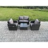 Fimous Wicker PE Rattan Garden Furniture Set Outdoor Lounge Sofa Set with Love Sofa Square Coffee Table Dark Grey Mixed
