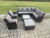 Fimous 9 Seat Rattan Garden Furniture Corner Sofa Set Outdoor Patio Sofa Table Set with Big Footstool 2 Armchairs Dark Grey Mixed