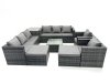 Fimous Outdoor Rattan Garden Furniture Set 10 Seater Patio Lounge Sofa Set with Armchair Square Coffee Table Side Table 2 Big Footstool Dark Grey Mixed