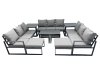 Fimous Outdoor Garden Furniture Set Aluminium Lounge 3 Seat Sofa Oblong Coffee Table Sets with 4 Stools 2 Side Tables Dark Grey