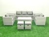 Fimous Rattan Garden Furniture Set 7 Seater Outdoor Garden Sofa Oblong Coffee Table Set with 2 Chairs 2 Stools 2 Side Tables Light Grey Mixed
