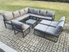 Fimous 12 Seater Outdoor Aluminium Garden Furniture Set Corner Lounge Sofa Set with Square Coffee Table 2 Big Footstools Dark Grey