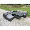 Fimous 7 Seater Wicker PE Rattan Garden Furniture Sofa Set Outdoor Adjustable Rising Lifting Dining Table Set with Big Footstool Dark Grey Mixed