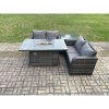 Fimous Rattan Garden Furniture Set with Gas Fire Pit Table 4 Pieces Outdoor Loveseat Sofa Set Dark Grey Mixed