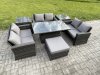 Fimous 7 pieces Outdoor Lounge Sofa Set Wicker PE Rattan Garden Furniture Set with Rising Lifting Table Double Seat Sofa 2 Side Tables Big Footstool Dark Grey Mixed