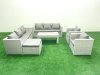 Fimous Outdoor Garden Furniture Rattan Sofa Set with 2 Armchairs Oblong Coffee Table Big Footstool Side Table Light Grey Mixed