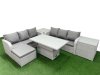 Fimous Outdoor Garden Furniture Sets 7 Seater Wicker Rattan Furniture Sofa Sets with Adjustable Lifting Dining or Coffee Table high Back Lounge Sofa Big Footstool 2 Side Table Light Grey