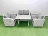 Fimous Light Grey PE Wicker Rattan Garden Furniture Set Sofa Set Reclining Chair Love Sofa Rectangular Dining Table 2 Side Tables