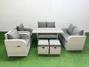 Fimous 8 Seater Outdoor Reclining Chair Love Sofa Set Rattan Garden Furniture Set with Rectangular Dining Table 2 Stools Light Grey