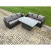Fimous 6 Seater Garden Dining Sets Outdoor Rattan Furniture Lounge Sofa Height Adjustable Rising lifting Table Set Dark Grey Mixed