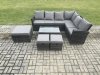 Fimous Wicker PE Outdoor Garden Furniture Set High Back Rattan Corner Sofa Set with Rectangular Coffee Table 3 Footstools