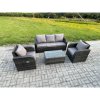 Fimous Outdoor Rattan Garden Furniture Set 5 Seater Patio Lounge Sofa Set with Rectangular Coffee Table Dark Grey Mixed