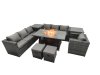 Fimous Rattan Garden Furniture Firepit Dining Set 9 Seater Lounge Sofa Table Set with 2 Side Table 2 Footstool
