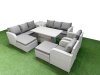 Fimous PE Rattan High Back Lounge Sofa Set Patio Adjustable Lifting Dining or Coffee Table & Chairs Set with 3 Seater Sofa Reclining Chair 2 Big Footstool Side Table Light Grey