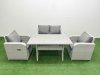 Fimous Light Grey PE Wicker Rattan Garden Furniture Set Sofa Set Reclining Chair Rectangular Dining Table 4 Seater