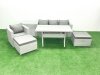 Fimous Rattan Garden Furniture Set Outdoor 6 Seater Patio Dining Sets with Glass Top Dining Table and Side Table Light Grey Mixed