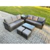 Fimous Outdoor Garden Furniture Sets 8 Seater Wicker Rattan Furniture Sofa Sets with Rectangular Coffee Table 3 Seater Sofa Side Table 2 Small Footstools Dark Grey Mixed