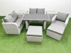 Fimous Rattan Sofa Outdoor Furniture with Dining Table,2 Side Tables,Love Sofa,2 Big Stools Patio Furniture Light Grey 7 Seater