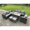 Fimous Rattan Garden Furniture Sofa Set Outdoor Patio Gas Fire Pit Dining Table Gas Heater Burner With Armchair 2 Small Stools 9 Seater Dark Grey Mixed