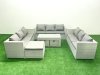 Fimous Rattan Garden Outdoor Furniture Set 12 Seater Garden Sofa Oblong Coffee Table Set with 3 Footstools Light Grey Mixed
