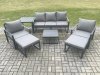 Fimous Aluminium Outdoor Lounge Sofa Set Garden Furniture Sets with Square Coffee Table 2 Chairs 2 Big Footstools Side Table Dark Grey 7 Seater