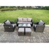 Fimous 7 Seat PE Rattan Garden Furniture Set Adjustable Chair Lounge Sofa Set Oblong Coffee Table Stools Dark Grey Mixed