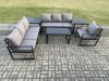 Fimous Aluminium 7 Seater Garden Furniture Outdoor Patio Sofa Set with Rectangular Coffee Table Armchair 2 Side Tables Dark Grey