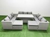 Fimous 6 PCs Rising Dining Table Set Rattan Furniture Set with 3 Seater Sofa 2 Big Footstool Light Grey