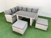 Fimous 8 Seater Wicker Rattan Corner Sofa Sets Outdoor Garden Furniture Sets with Rectangular Dining Table Lounge Sofa 2 Big Footstool Light Grey