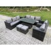 Fimous 10 Seater Wicker PE Garden Furniture Rattan Sofa Set Outdoor Adjustable Rising Lifting Dining Table Set with 2 Armchairs 2 Stools Dark Grey Mixed