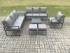 Fimous Aluminium 9 Seater Outdoor Garden Furniture Lounge Sofa Set with Square Coffee Table Chair 2 Small Footstools Side Table Dark Grey