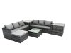 Fimous Outdoor Rattan Garden Furniture Set 7 Seater Patio Lounge Sofa Set with Square Coffee Table 2 Side Table Big Footstool Dark Grey Mixed