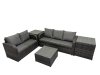 Fimous Rattan Garden Outdoor Furniture Set Love Sofa Square Coffee Table Sets with 2 Side Tables 2 Small Stools Dark Grey Mixed