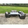 Fimous Lounge Rattan Sofa Set Outdoor Garden Furniture Oblong Rectangular Dining Table With Chairs Side Table Dark Grey Mixed