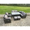 Fimous Rattan Outdoor Furniture Garden Dining Set Rectangular Table and Chair Sofa Set With Side Table 2 Small Footstools Dark Grey Mixed