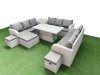 Fimous PE Rattan Lounge Sofa Set 12 Seater Outdoor Garden Furniture Set with Adjustable Lifting Dining or Coffee Table 3 Seater Sofa 3 Stools Side Table Light Grey
