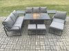 Fimous Aluminium 9 Pieces Garden Furniture Sofa Set with Cushions 10 Seater Gas Fire Pit Dining Table Set with 2 Side Tables 3 Footstools Dark Grey
