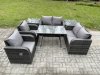 Fimous Wicker PE Rattan Garden Dining Set Outdoor Furniture Sofa with Rectangular Dining Table 2 Side Tables Dark Grey Mixed