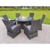 Fimous Rattan Garden Furniture Gas Fire Pit Round Dining Table And Chairs 6 Seater Plus Round Table