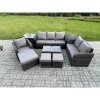 Fimous Outdoor Garden Furniture Sets 9 Pieces Wicker Rattan Furniture Sofa Sets with Rectangular Coffee Table Loveseat Sofa 3 Footstools 2 Side Tables
